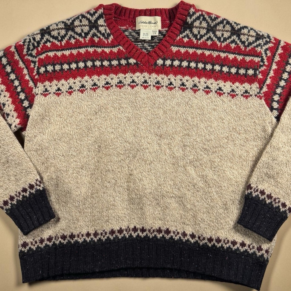 Vintage 90s Eddie Bauer Fair Isle Wool Sweater USA Made Women's L Nordic